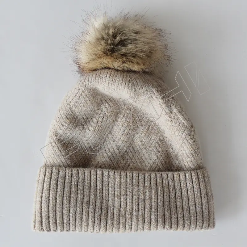 FZBH-1022 New women’s winter solid color wool warm beanie, scarf and glove three-piece set anti-cold wool ball and cashmere knitted set