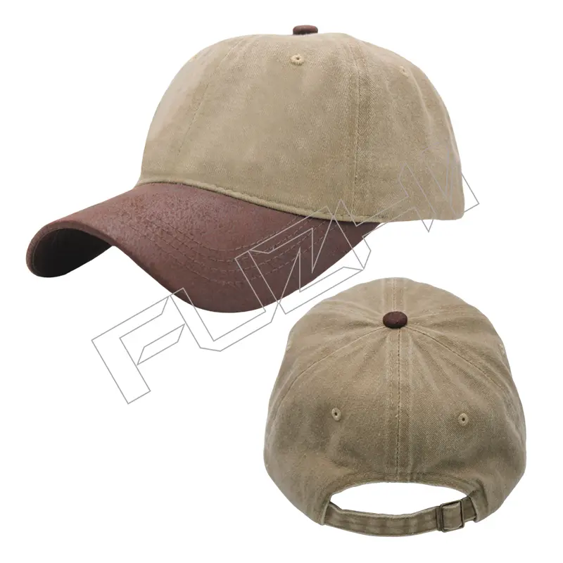 FZBC-6108 Vintage street style baseball cap washed vintage to make old soft top cap two-tone splicing PU leather peak washed vintage cap