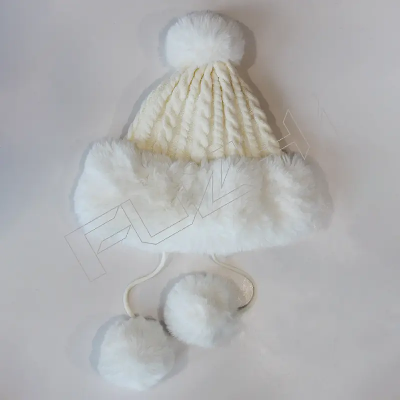 FZBH-1020 Women’s winter hairball and fleece knitted hat thickened warm ear protection winter hat outdoor cold wool wool ball knitted hat