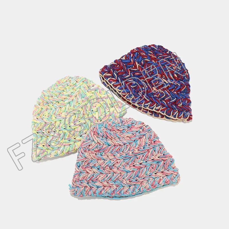 FZBH20250626-2 Excellent New fashion Top quality Winter Bucket Knit Cloche Color Warm Crochet Cap rainbow hats