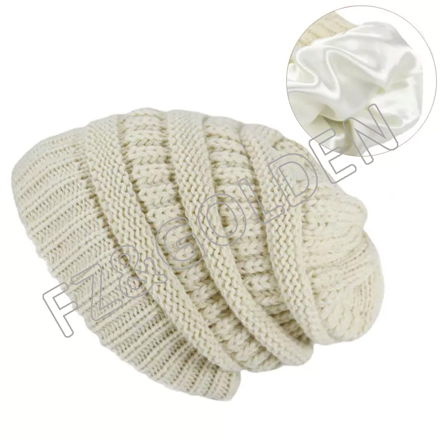 FZBH20250729-3 winter knitting knitted silk satin lined beanie hat for women