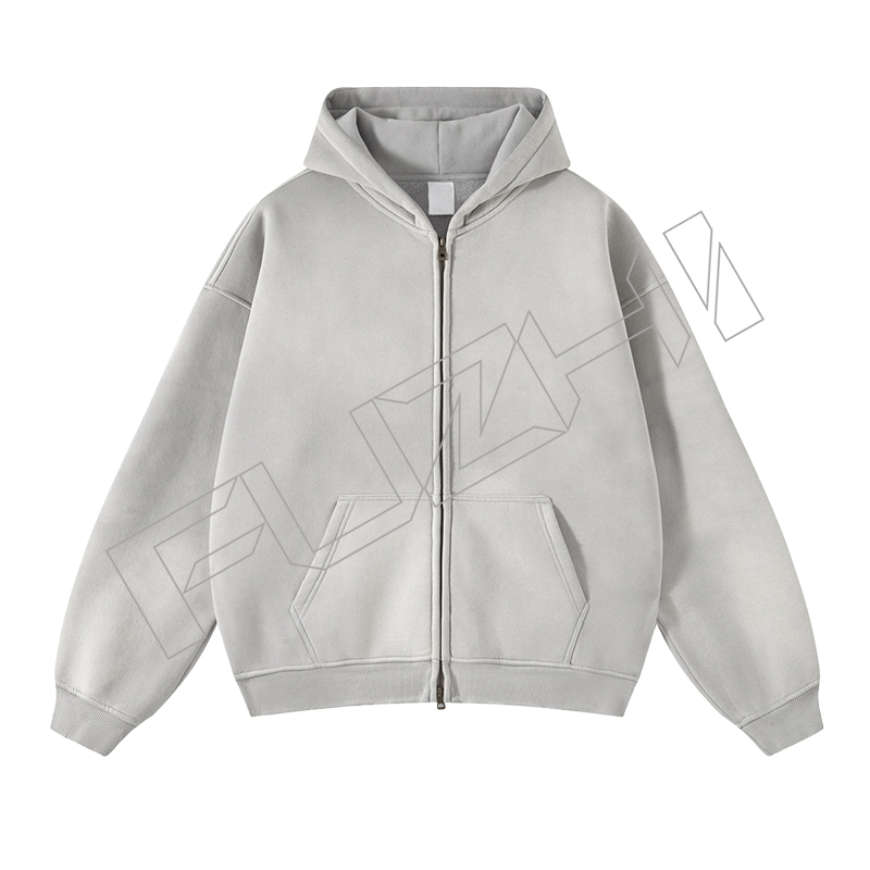 FZWH-1004 Fashion high quality unisex color washed zip hoodie & pants washed hoodie set washed fleece or terry hoodie and pants