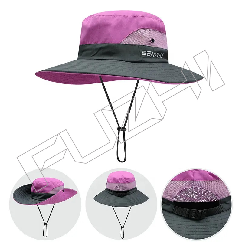 FZFH20250625-6 Women's Summer Mesh Wide Brim Sun UV Protection Hole Fisherman Cowboy Bucket ponytail bucket hat