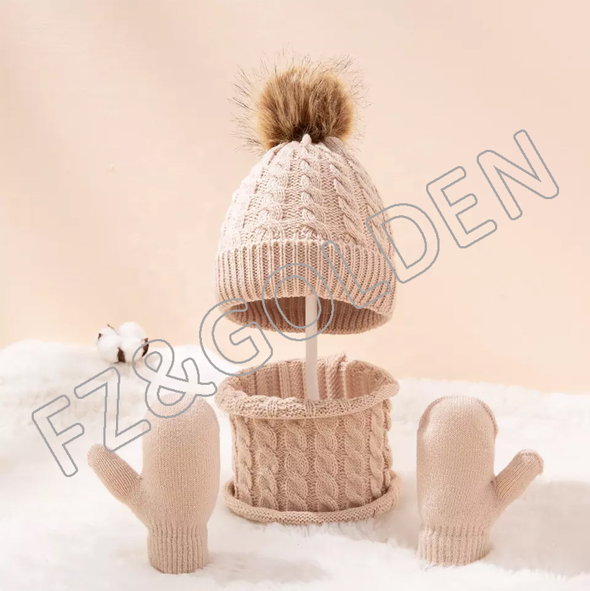OEM/ODM Sports Glove Factory -
winter custom jacquard knit fleece lined cute beanie hat and scarf and glove set for children - FUZHI