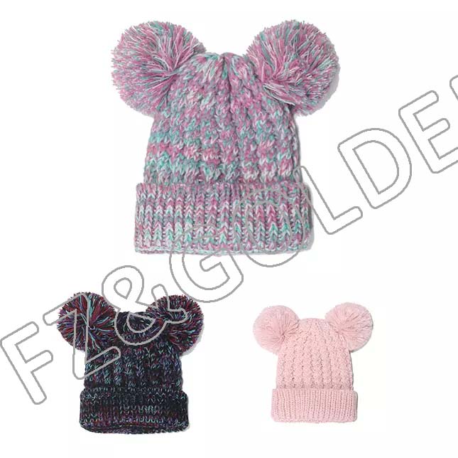 FZBH20250716-1 Manufacture Keep Warm Baby Kids Wool Bowknot Knitted Double PomPom Beanie Winter Hats With Bow