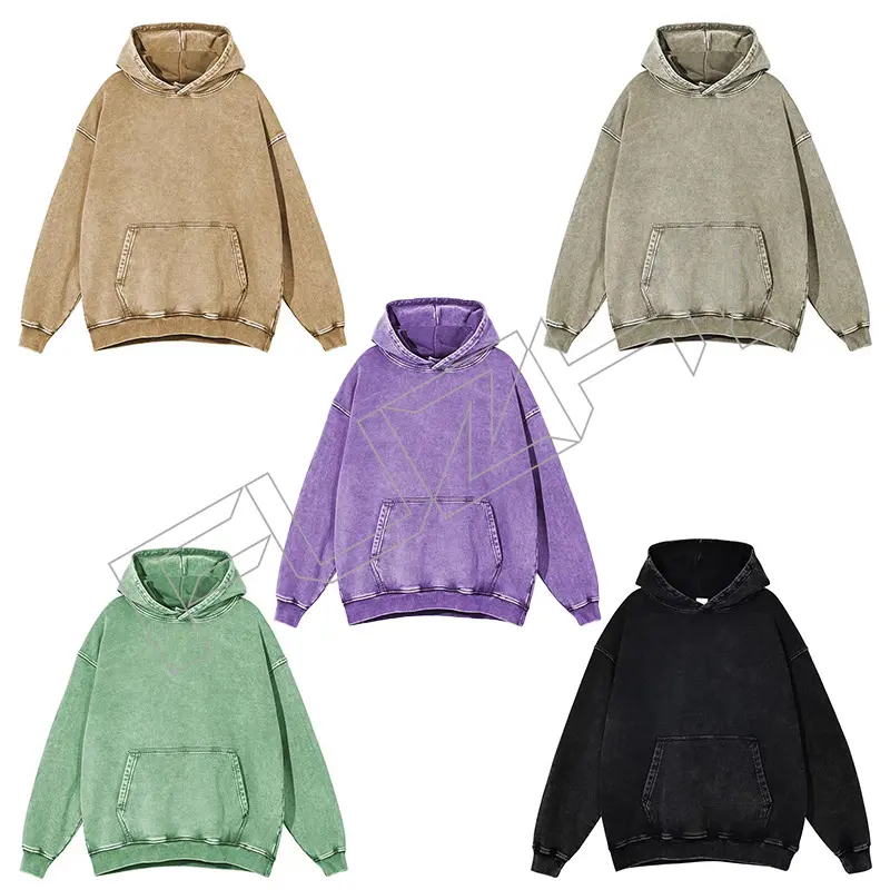 FZWD-6305 Customize fashion brand high quality unisex color washed hoodie washed vintage to make old hoodie