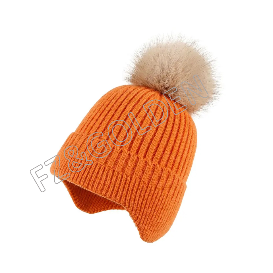 FZBH20250626-4 2023 Children's Knitted Fashion Baby Warm Ear Protection Lovely Wool Ball Beanies Gril's and boy's winter hats