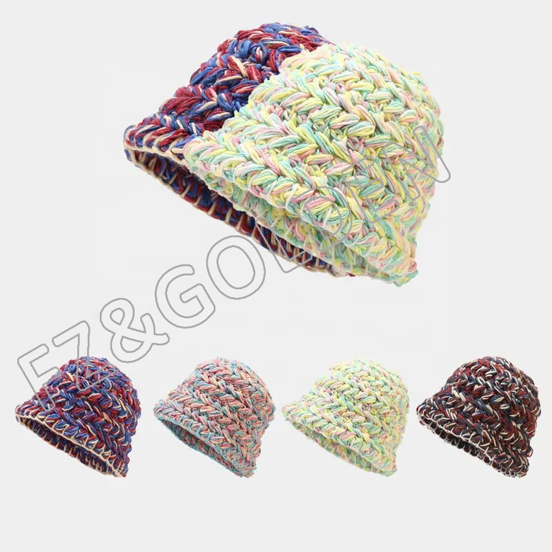 FZBH20250626-2 Excellent New fashion Top quality Winter Bucket Knit Cloche Color Warm Crochet Cap rainbow hats