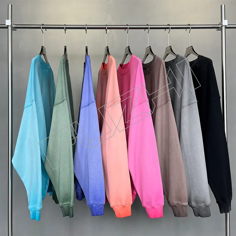 FZWT-1001 New fashion men and women color unisex distressed washed terry round neck sweatshirt(fleece)