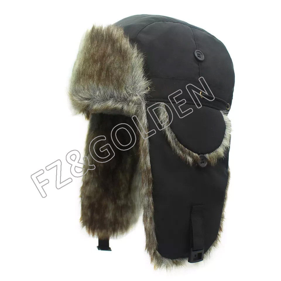FZWH20250716 Custom russian style fur Snow earflap Cap Plush fur Ski trapper Bomber Winter Hat