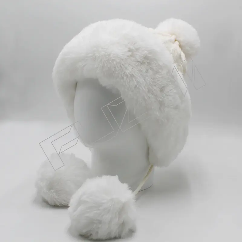 FZBH-1020 Women’s winter hairball and fleece knitted hat thickened warm ear protection winter hat outdoor cold wool wool ball knitted hat