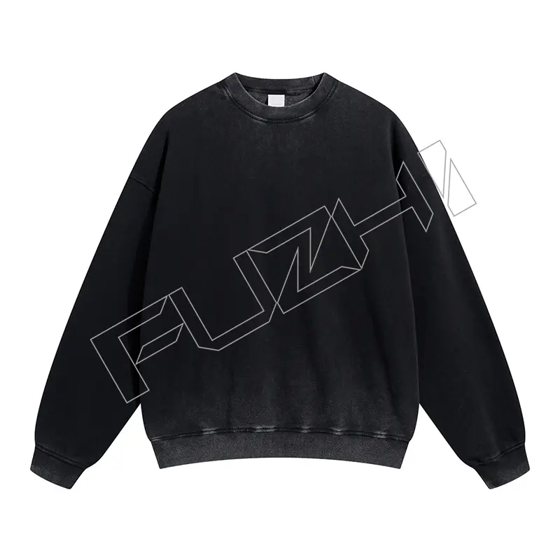 FZWT-1001 New fashion men and women color unisex distressed washed terry round neck sweatshirt(fleece)
