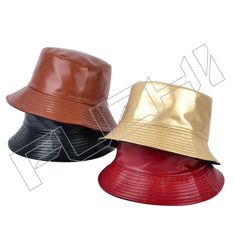 FZFH20250625-8 Hot Sale Casual Outdoor Waterproof Wholesale Bright Color Double Sided Use Short Brim Fisherman PU leather bucket hat