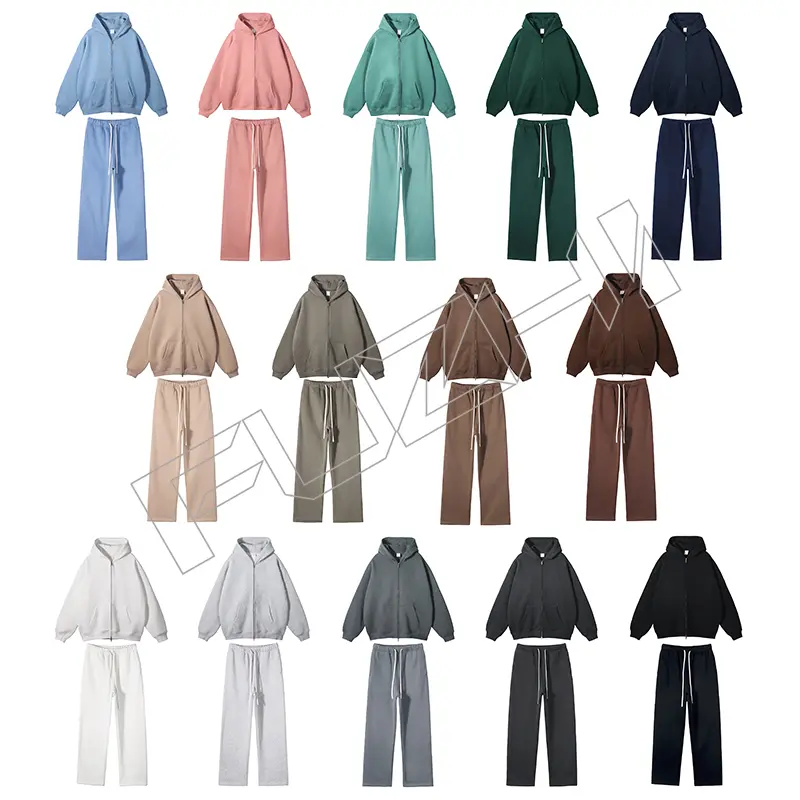 FZHP-1002 New fashion unisex sports zip hoodie & pants color zip hoodie set fleece zip hoodie & pants