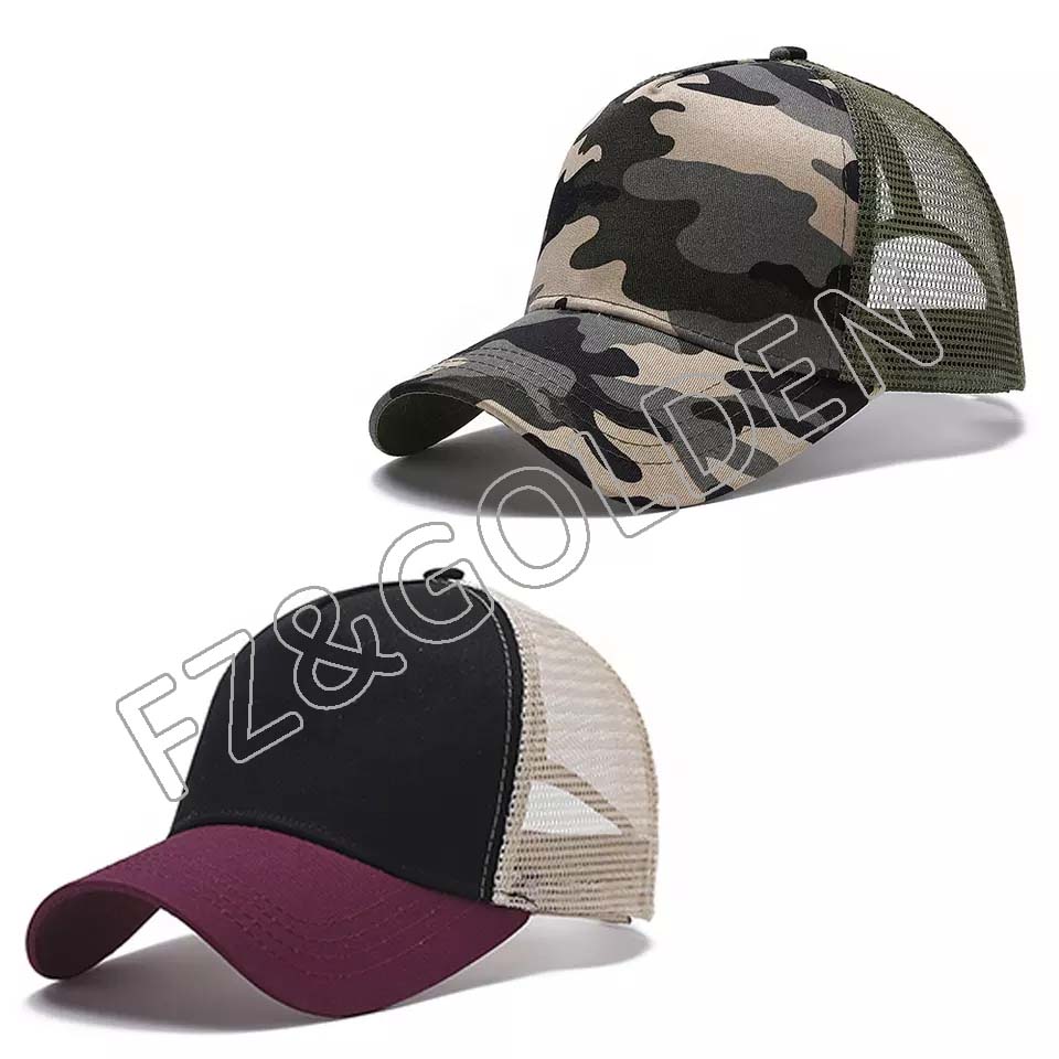 FZBC20250716-6 Manufacture OEM Custom Design Baseball Cap Cotton 5 Panel Mesh Snap Back Men 3D Embroidered Patch Bulk Trucker Hat