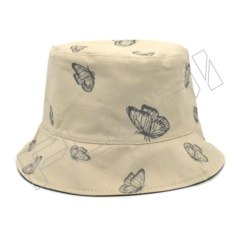 FZFH20250625-7 Printed butterfly fisherman cotton panama bucket sun dome flat top hat