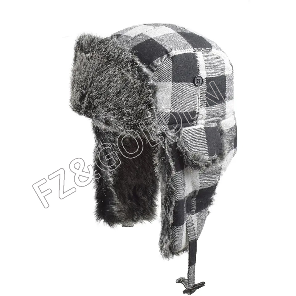 FZWH20250626-3 Russia Trapper Earflap Ear Flap Chin Strap Trooper Hunting SkiWarm Windproof Checked Winter Hats