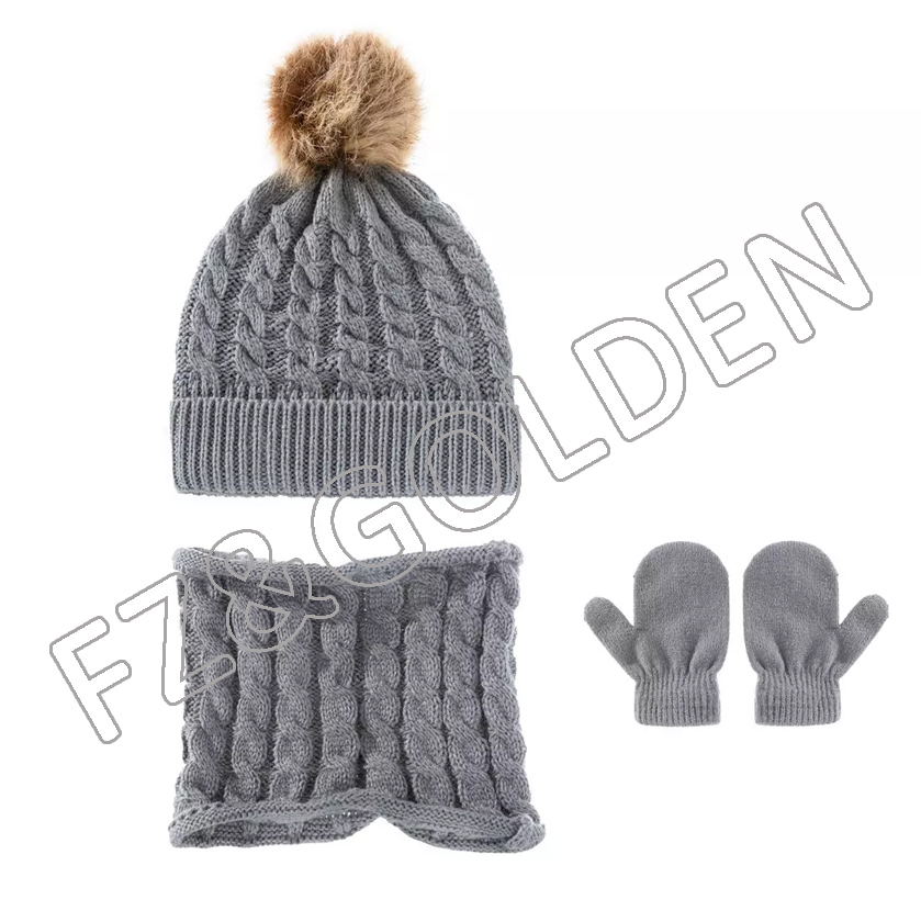 OEM/ODM Sports Glove Factory -
winter custom jacquard knit fleece lined cute beanie hat and scarf and glove set for children - FUZHI