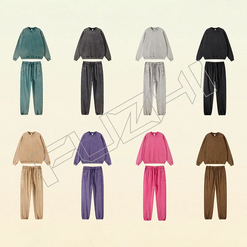 FZWH-1001 Fashion men and women new fashion washed cotton neck sweatshirts to make old vintage sweatshirts and pants