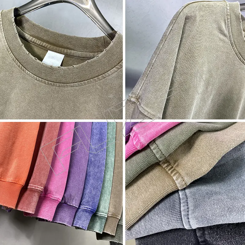 FZWT-1001 New fashion man and woman unisex color washed cotton casual loose long sleeve T-shirt