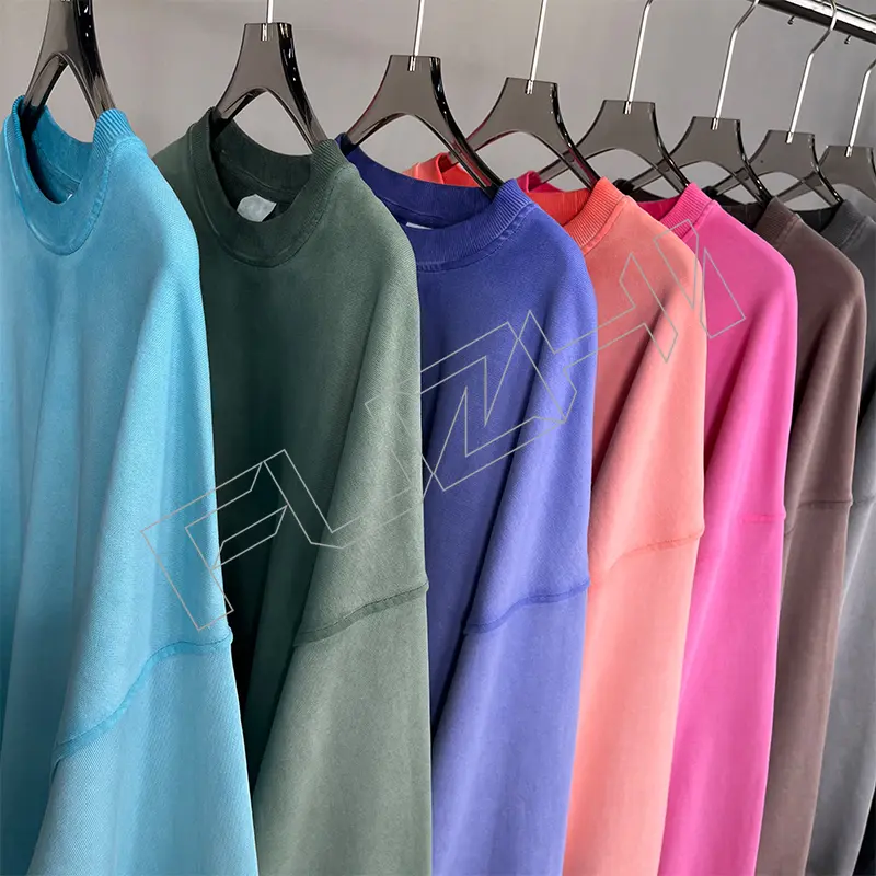 FZWT-1001 New fashion men and women color unisex distressed washed terry round neck sweatshirt(fleece)