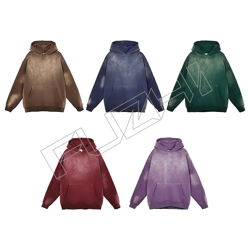 FZWH-1003 Fashion washed hole hoodie and pants hipster hoodie set washed fleece or terry hoodie and pants