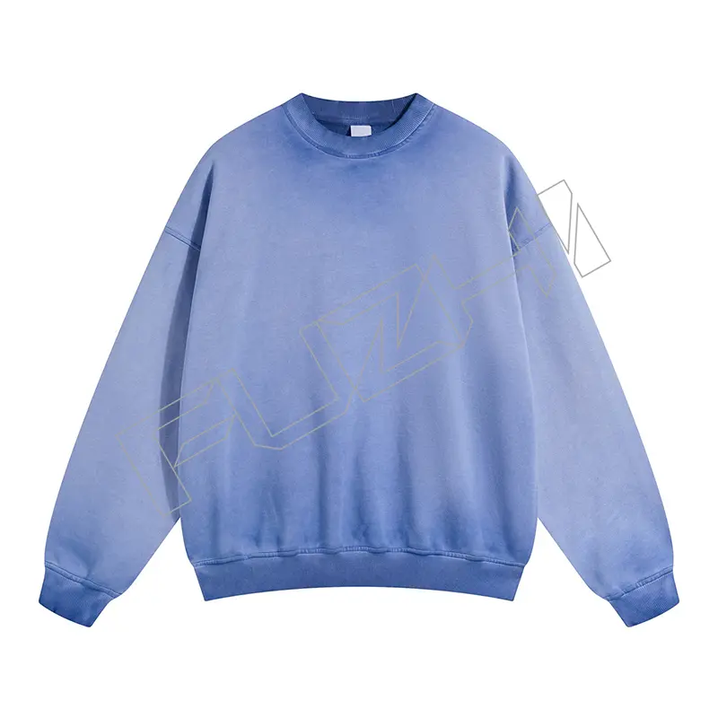 FZWT-1001 New fashion men and women color unisex distressed washed terry round neck sweatshirt(fleece)