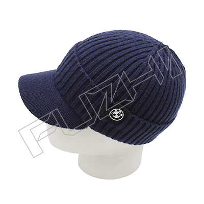 FZWH-0001 Curved Peak Knitted beanie with Customized PU Logo