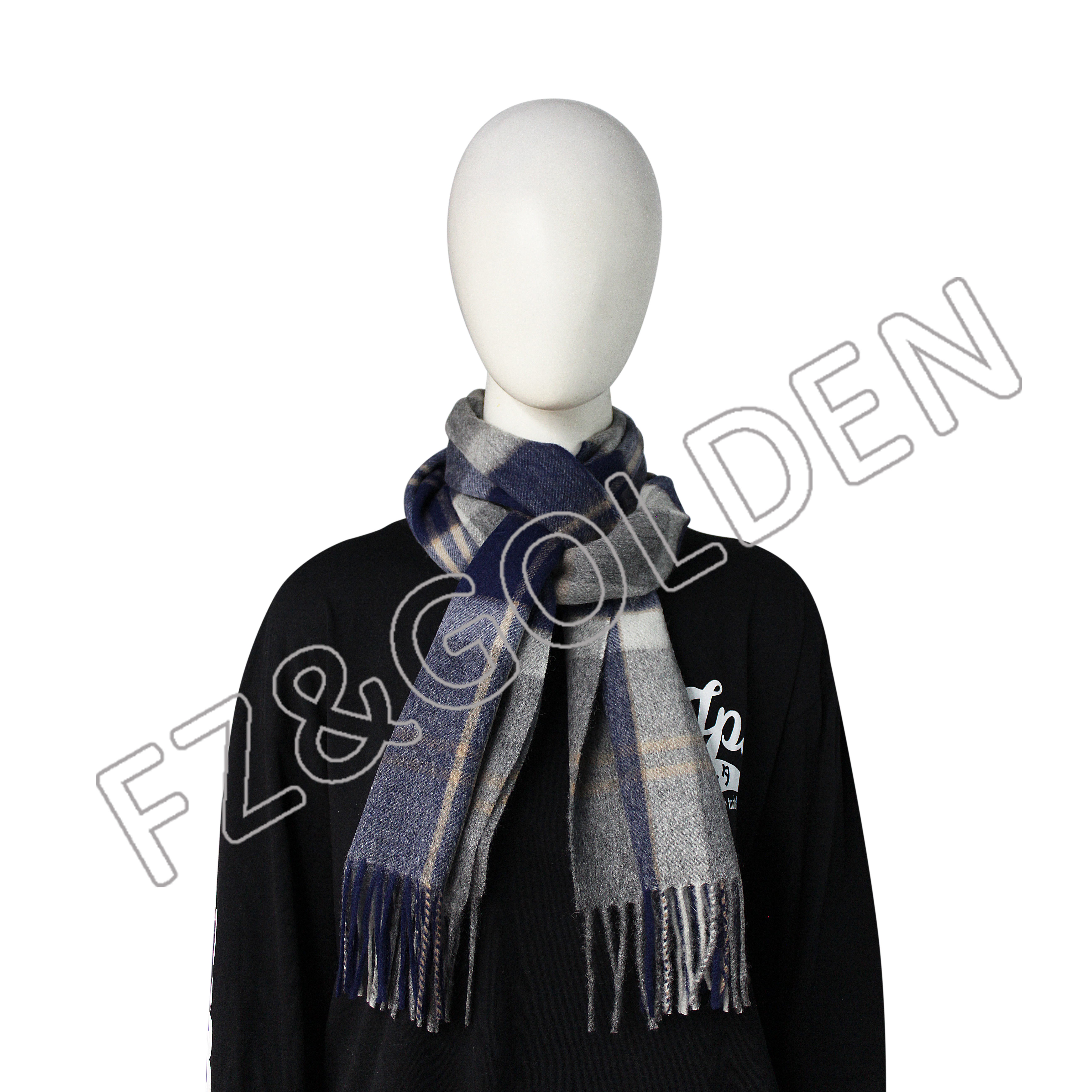 FZSC-3025 Item Fabric 100% Wool Size 32*180cm Feature Comfortable and Breathable Fashion Plaid Warm Pashmina Imitation Wool Neck Scarves Fringe Winter Shawl Winter Women Stylish cashmere scarf