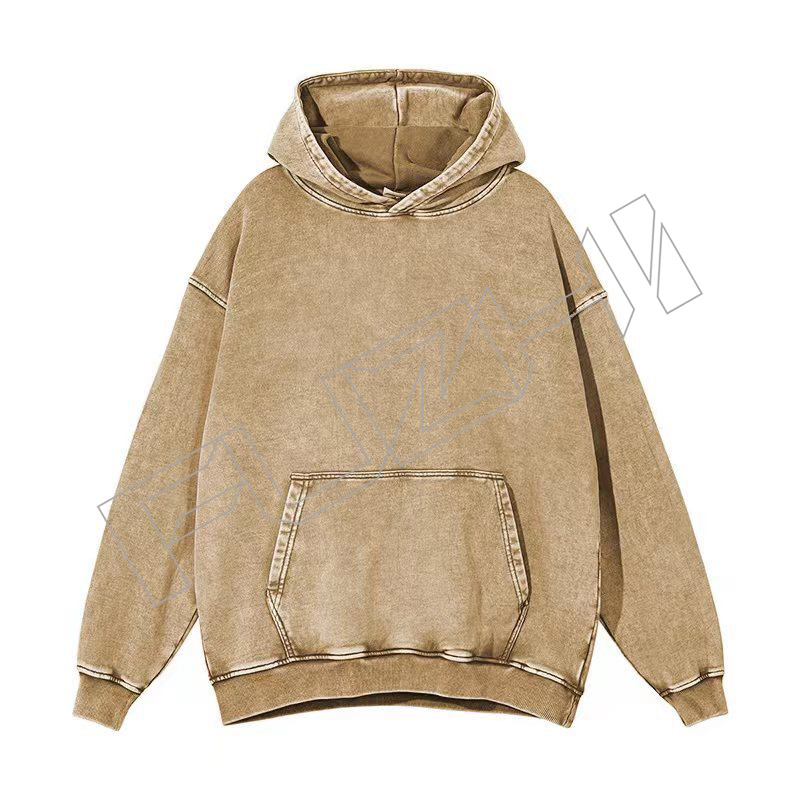 FZWD-6305 Customize fashion brand high quality unisex color washed hoodie washed vintage to make old hoodie
