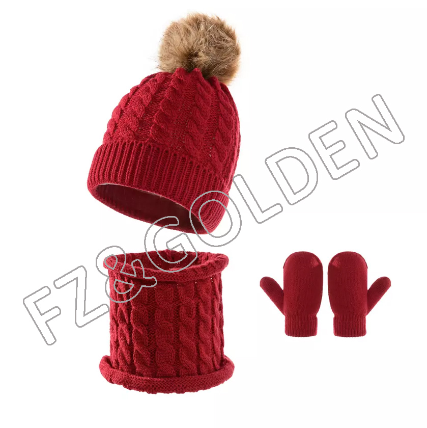 OEM/ODM Sports Glove Factory -
winter custom jacquard knit fleece lined cute beanie hat and scarf and glove set for children - FUZHI