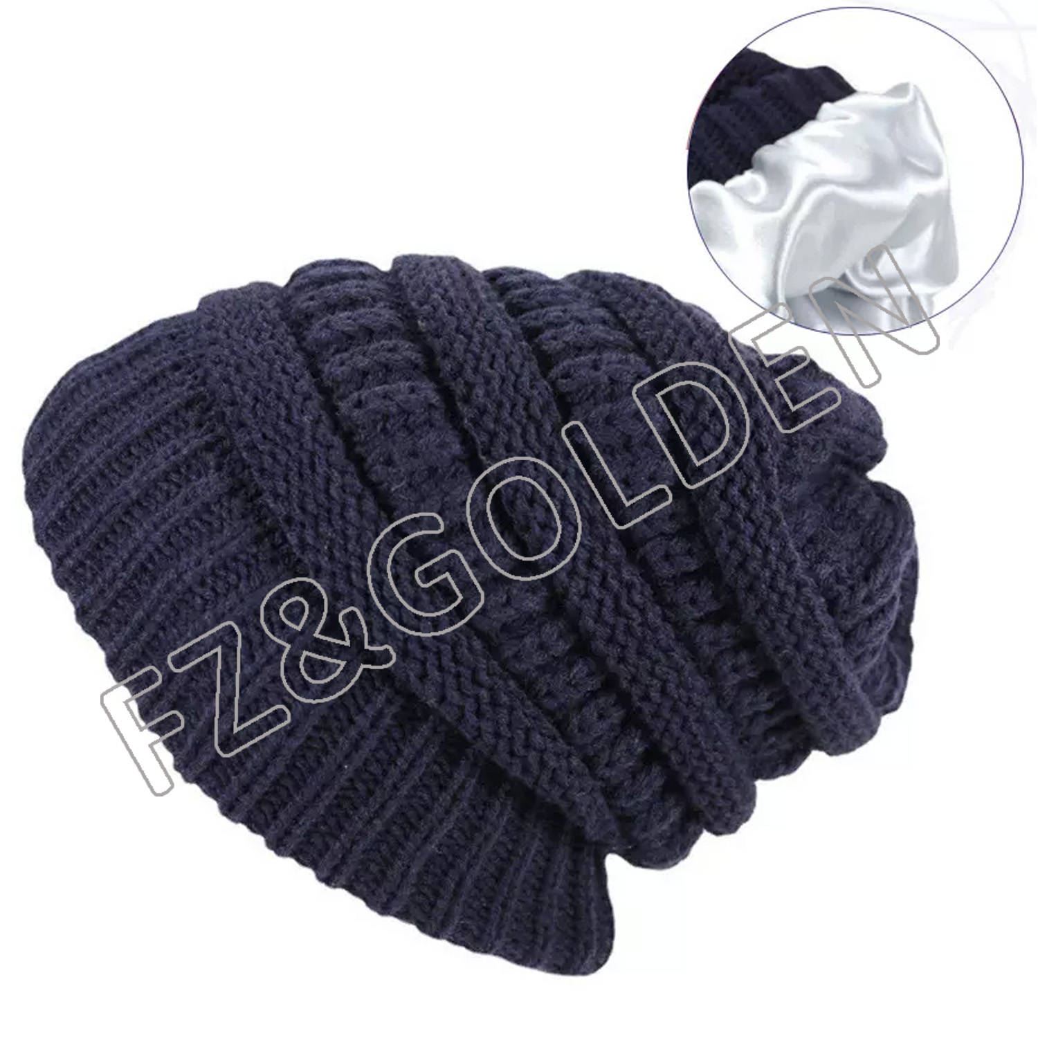 FZBH20250729-3 winter knitting knitted silk satin lined beanie hat for women