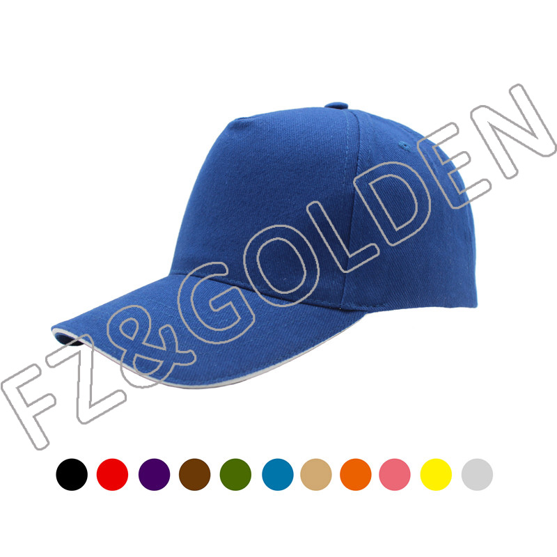 Export Dry Fit Cap –
5 panel 100% Cotton Twill Baseball Cap With Sandwich Brim – FUZHI