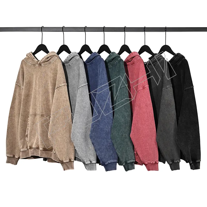 FZWH-1002 Fashion brand washed retro do old multi-color hoodie and pants washed hoodie set washed fleece or terry hoodie and pants