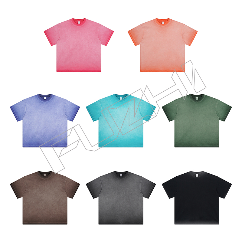 FZWT-1002 New fashion unisex dyed and worn-out water washed cotton terry short sleeved shorts set washed cotton T-shirt shorts