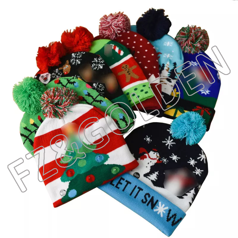 FZBH20250722-3 New arrival winter children custom customized logo kids knit ted christmas beanie hats with pom pom