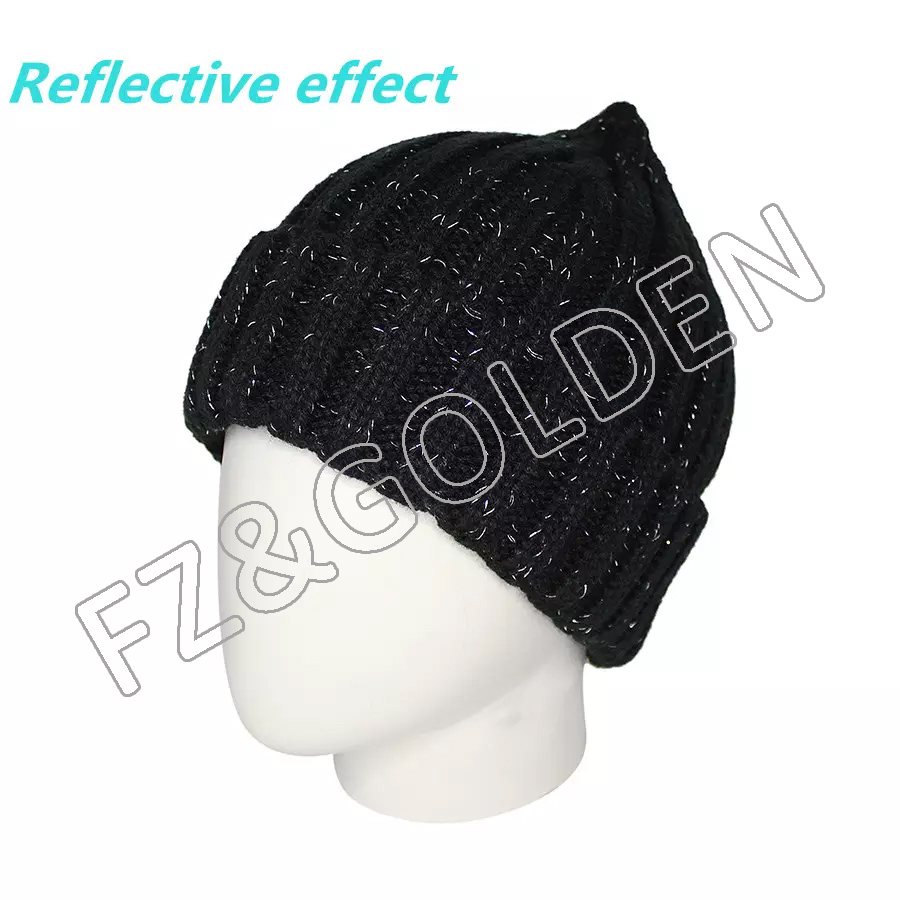 China Pom Beanie Manufacturers -
Visibility safe protection luxury knitted toque sports glow in dark reflective beanie hat for night - FUZHI