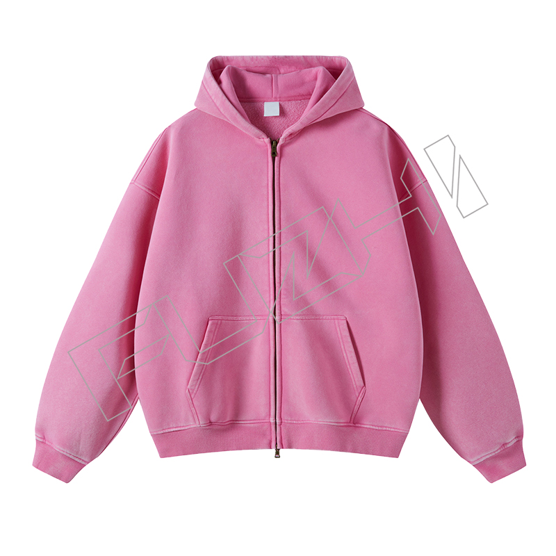 FZWH-1004 Fashion high quality unisex color washed zip hoodie & pants washed hoodie set washed fleece or terry hoodie and pants