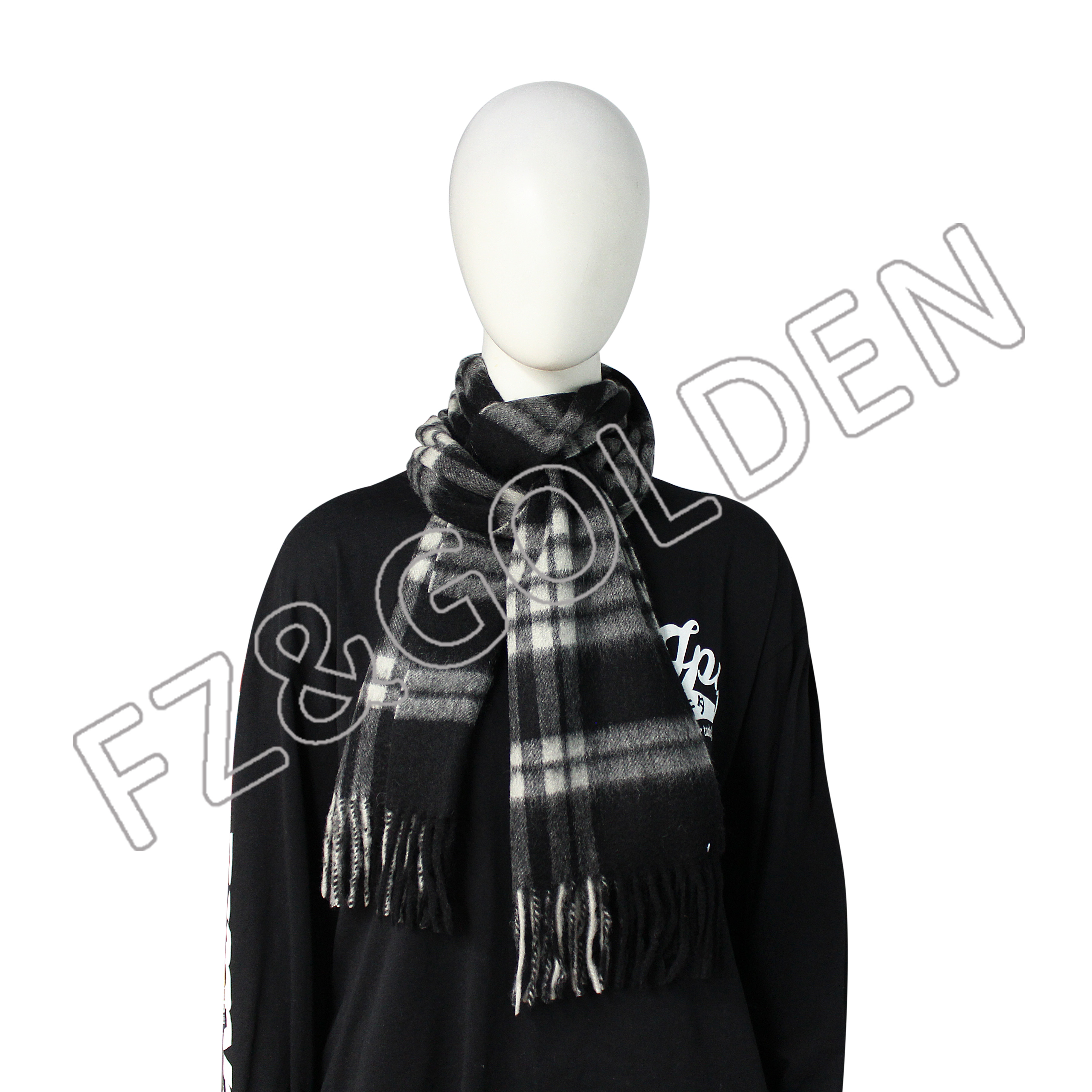 FZSC-3025 Item Fabric 100% Wool Size 32*180cm Feature Comfortable and Breathable Fashion Plaid Warm Pashmina Imitation Wool Neck Scarves Fringe Winter Shawl Winter Women Stylish cashmere scarf