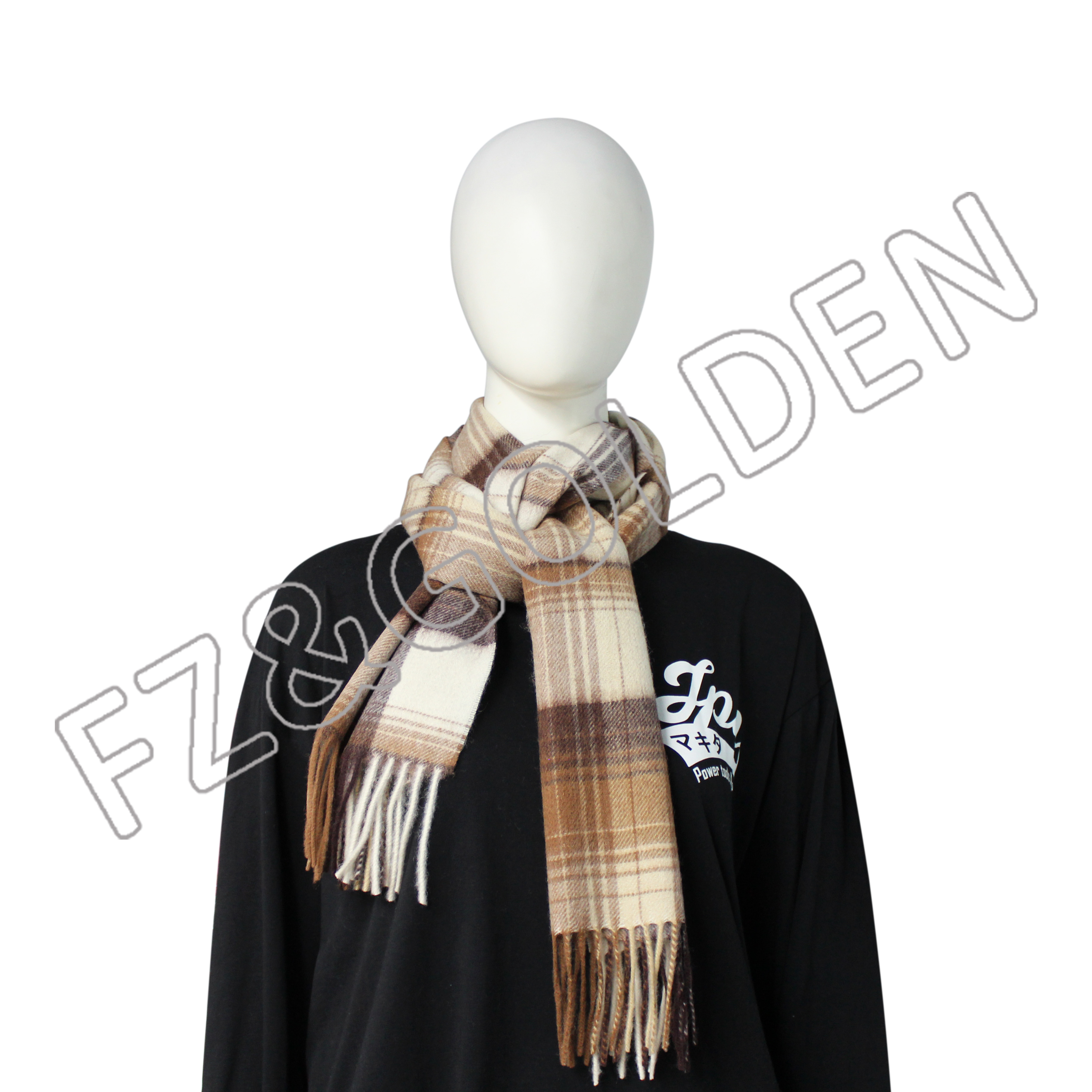 FZSC-3025 Item Fabric 100% Wool Size 32*180cm Feature Comfortable and Breathable Fashion Plaid Warm Pashmina Imitation Wool Neck Scarves Fringe Winter Shawl Winter Women Stylish cashmere scarf