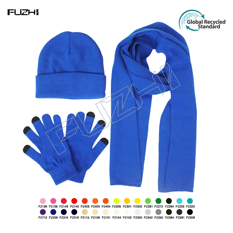 FZSC-3021 Customized men and women’s winter warm knitted beanie scarf glove set outdoor weatherproof acrylic knitted beanie scarf glove Featured Image