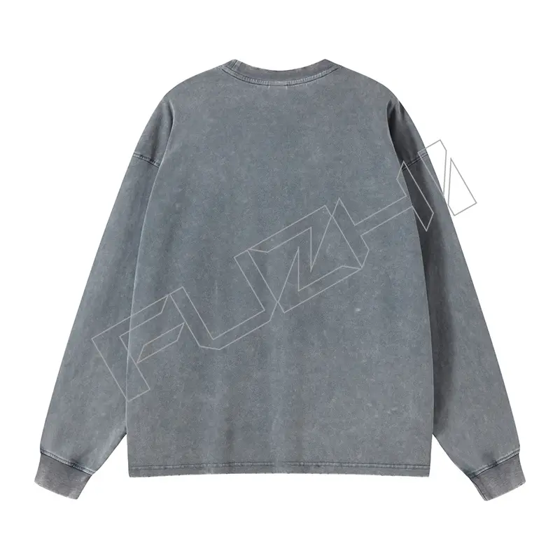 FZWT-1001 New fashion man and woman unisex color washed cotton casual loose long sleeve T-shirt