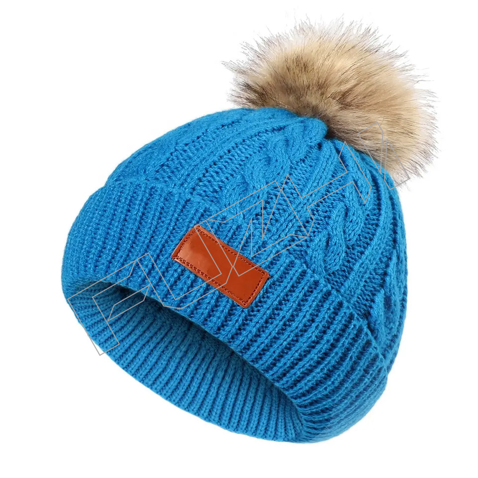 FZBH20250625 Hot Sale Custom Logo Knitted Knit Cap Beanie Hat winter hats Pom Pom for Baby and Kids