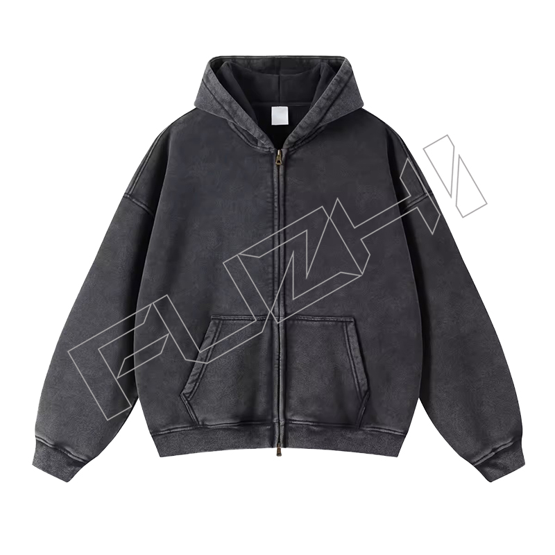 FZWH-1004 Fashion high quality unisex color washed zip hoodie & pants washed hoodie set washed fleece or terry hoodie and pants
