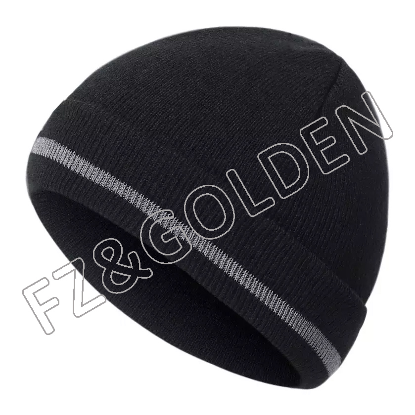 FZBH20250729-1 Hi Vis Safety Beanie Hat Customize Your Logo Winter Knit Hat with Reflective Strips Unisex