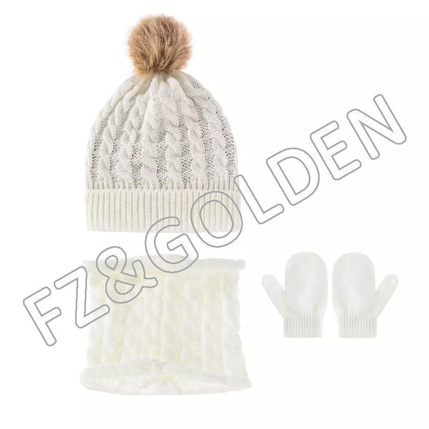 OEM/ODM Sports Glove Factory -
winter custom jacquard knit fleece lined cute beanie hat and scarf and glove set for children - FUZHI