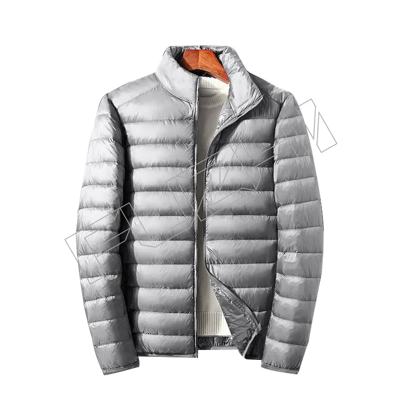 FZJA-1005 Unisex stand up collar hooded down jacket lightweight and short lightweight and stylish duck down jacket