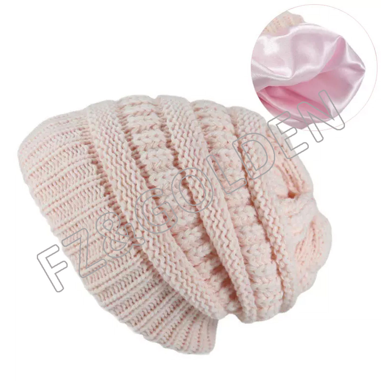 FZBH20250729-3 winter knitting knitted silk satin lined beanie hat for women