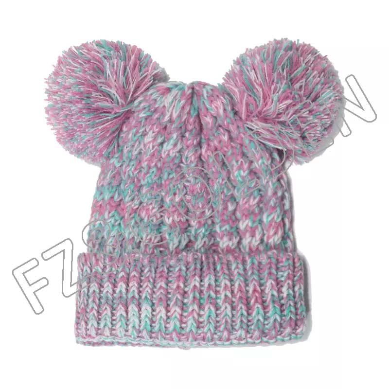 FZBH20250716-1 Manufacture Keep Warm Baby Kids Wool Bowknot Knitted Double PomPom Beanie Winter Hats With Bow