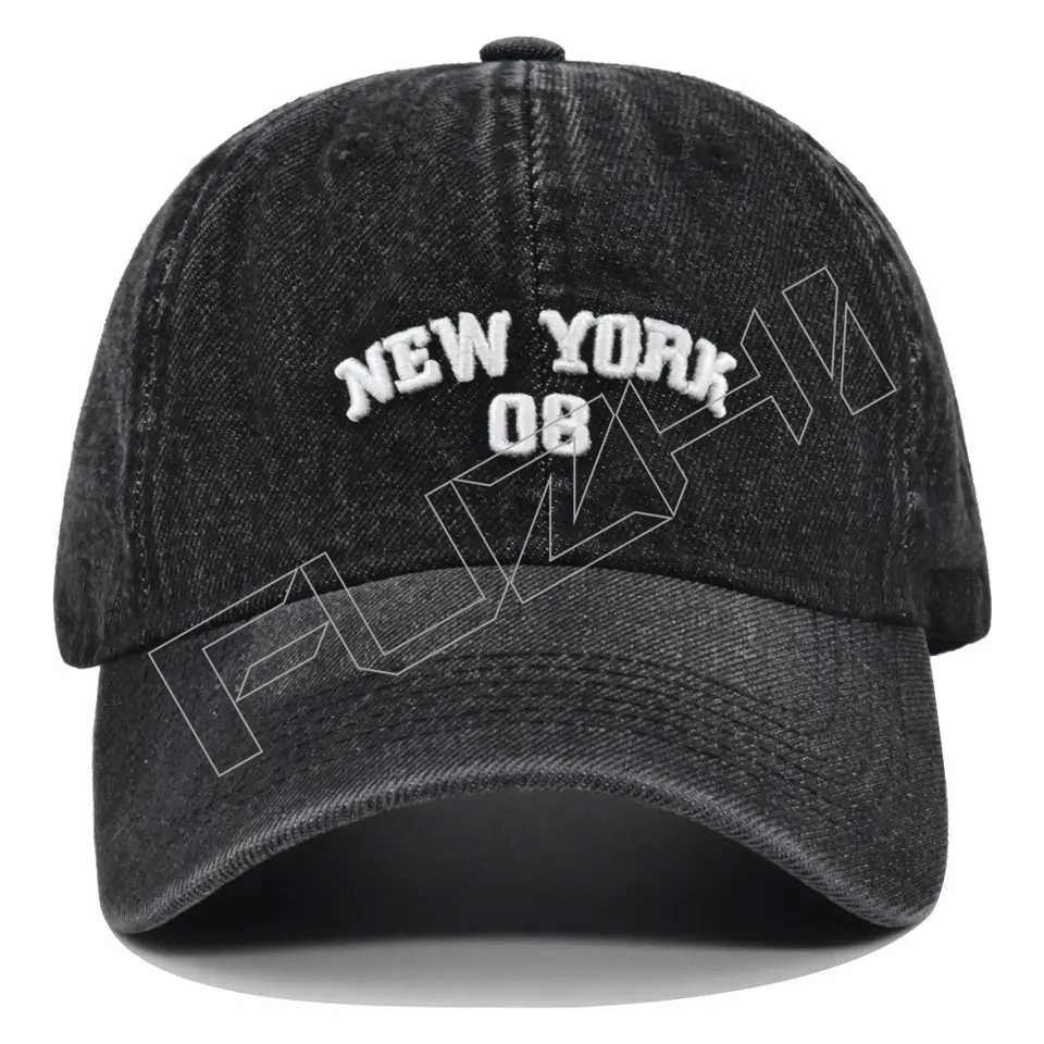 FZBC20250626 High Quality Custom Logo Washed Distressed 100% Cotton 6 Panel Embroidered Bill Old Cowboy Baseball Cap jeans hat